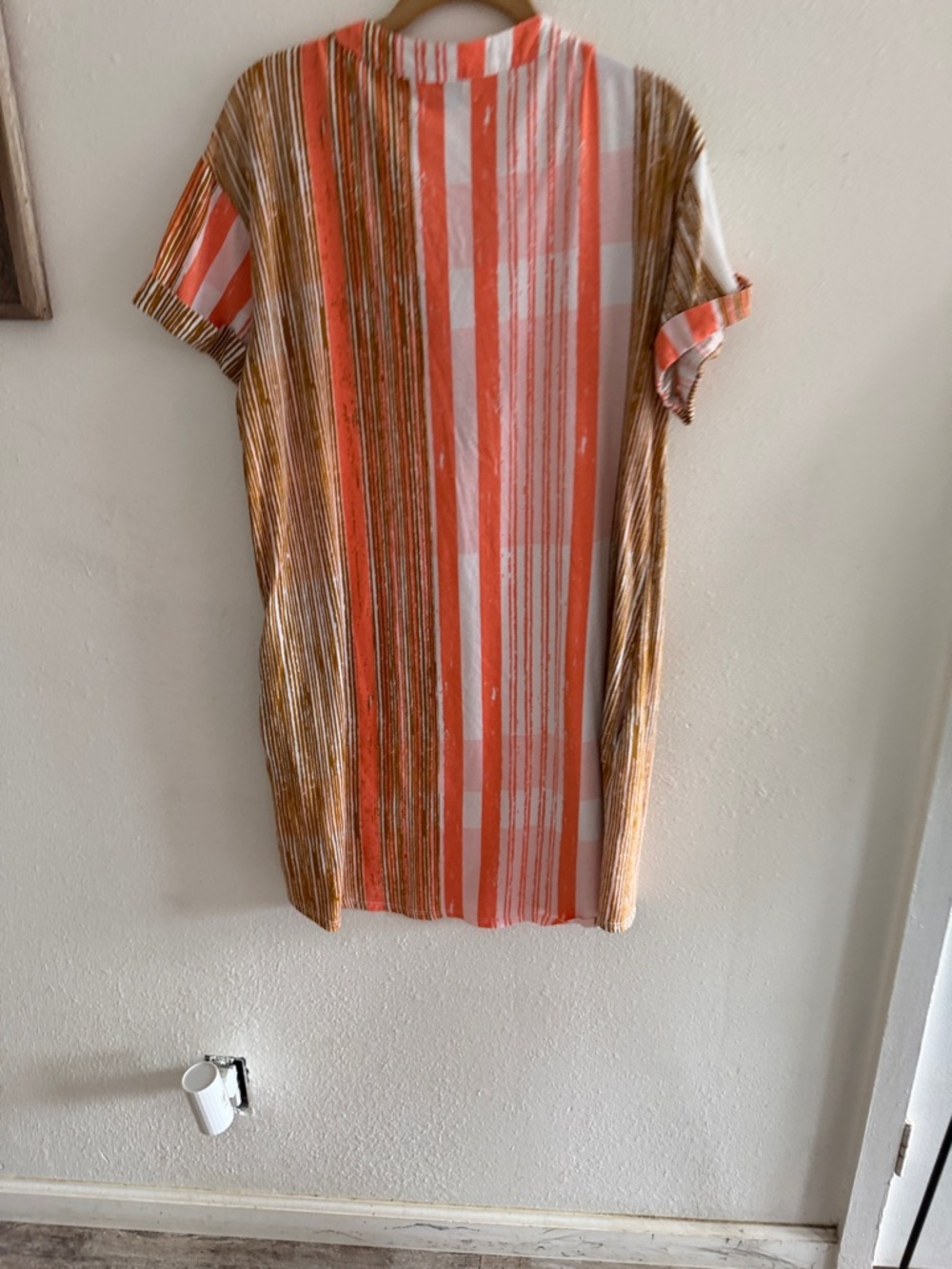Striped High-Low Women's Dress in Coral and White - Picture 4 of 4